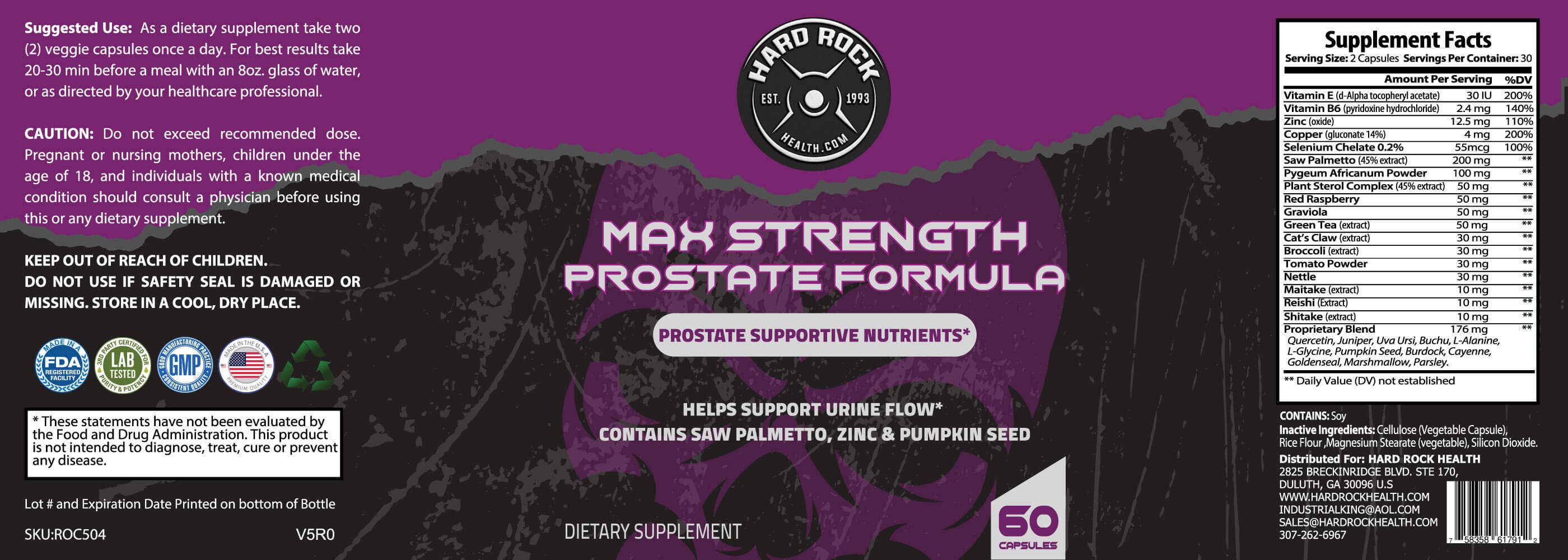 Hard Rock Health Stores - Wholesale Oral Supplement/Vitamin - Maximum Strength Prostate Formula2