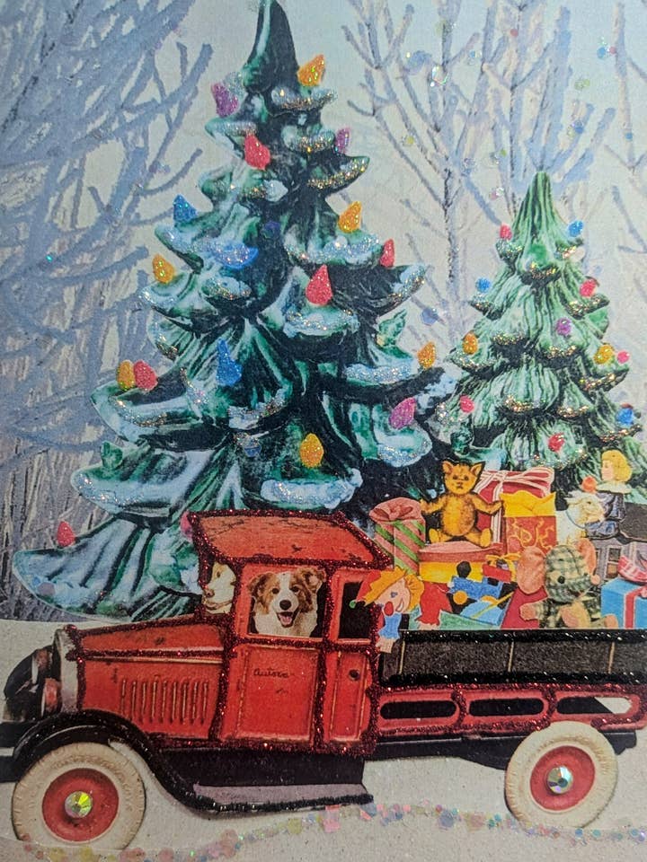Carte de Noël Chien à Paillettes, Camion de Fêtes, Cadeaux pour Chiot pour la vente par Erica DiPaolo Designs