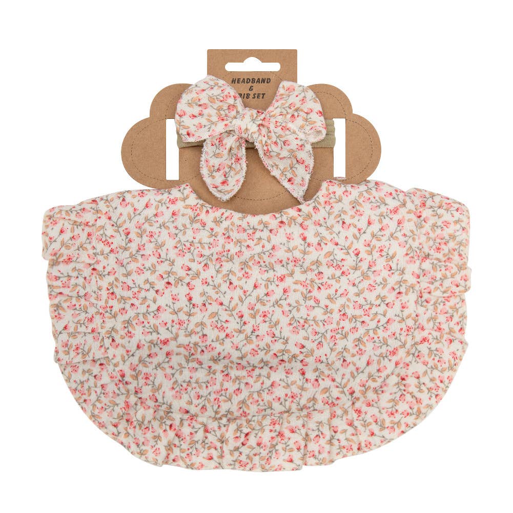 Little Trendy - Vente Bavoir - bébés - Ensembles de bavoirs et de bandeaux en dentelle à volants en coton floral pour bébé11
