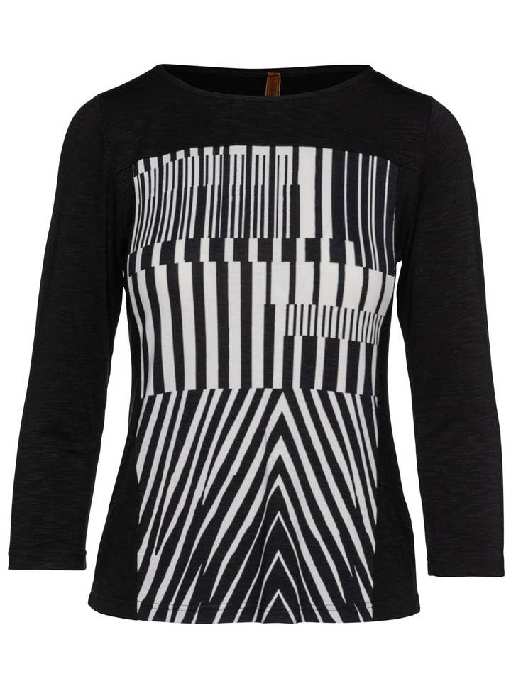 Top con dettagli stampati in bianco e nero per la vendita all'ingrosso da parte di conquista