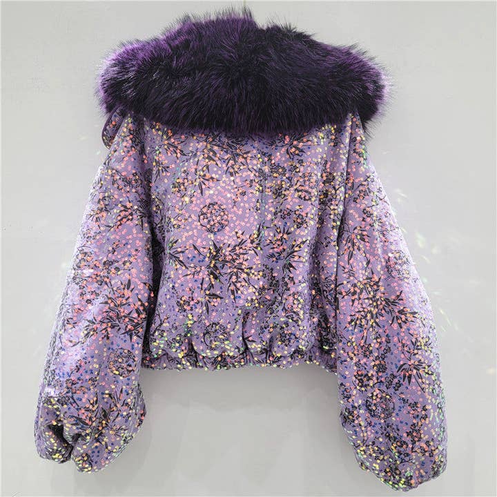 Sanyao Fashion - Wholesale Fur/Faux Fur Coat - Women's - M243 Glimmer Puff Coat with Fur Collar & Lantern Sleeves2