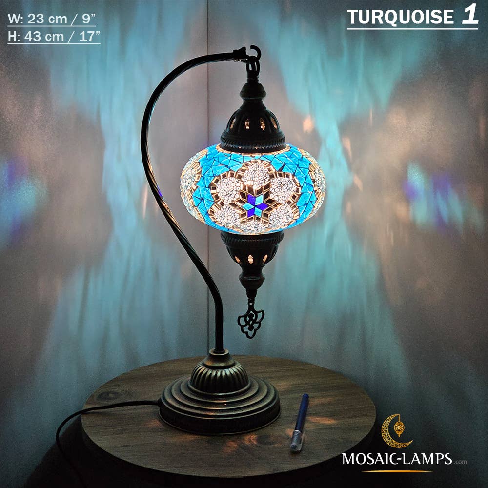 Mosaic Lamps - Wholesale Accent/Desk Lamp - 10+Colors - Gooseneck Large Globe Mosaic Table Lamp, Turkish76