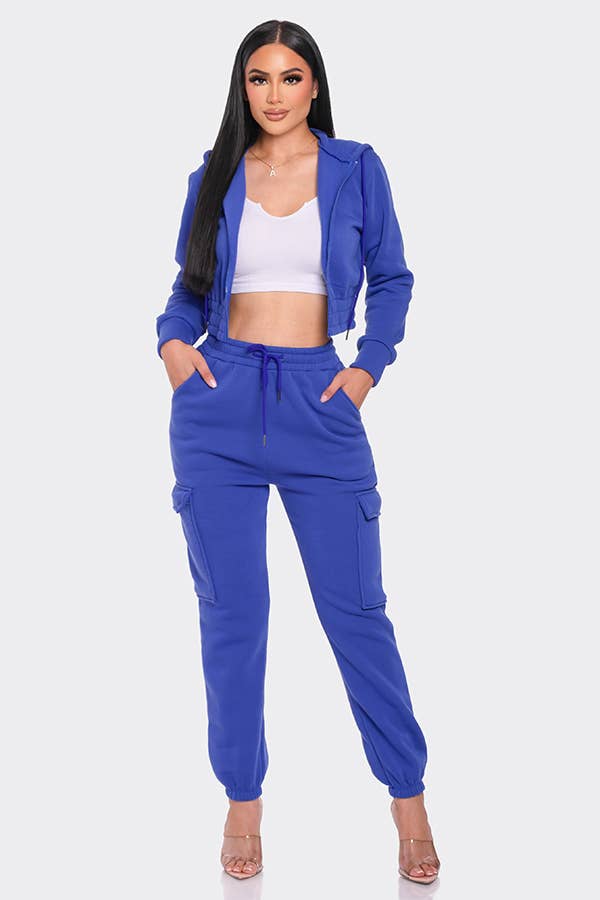 Lime All the Time – Engroshandel Top- og buksesæt (IKKE Loungewear) - Dame – 2 stk beskåret lynlås hættetrøje og Cargo Jogger Bukser Sæt12