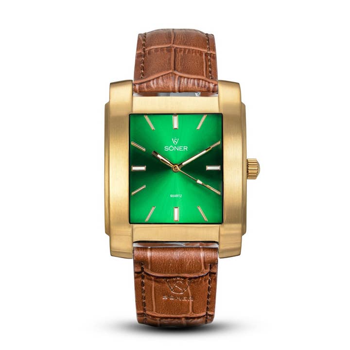 SÖNER - Vente Montre – homme - Montre carrée, or brossé Legacy L | cadran vert