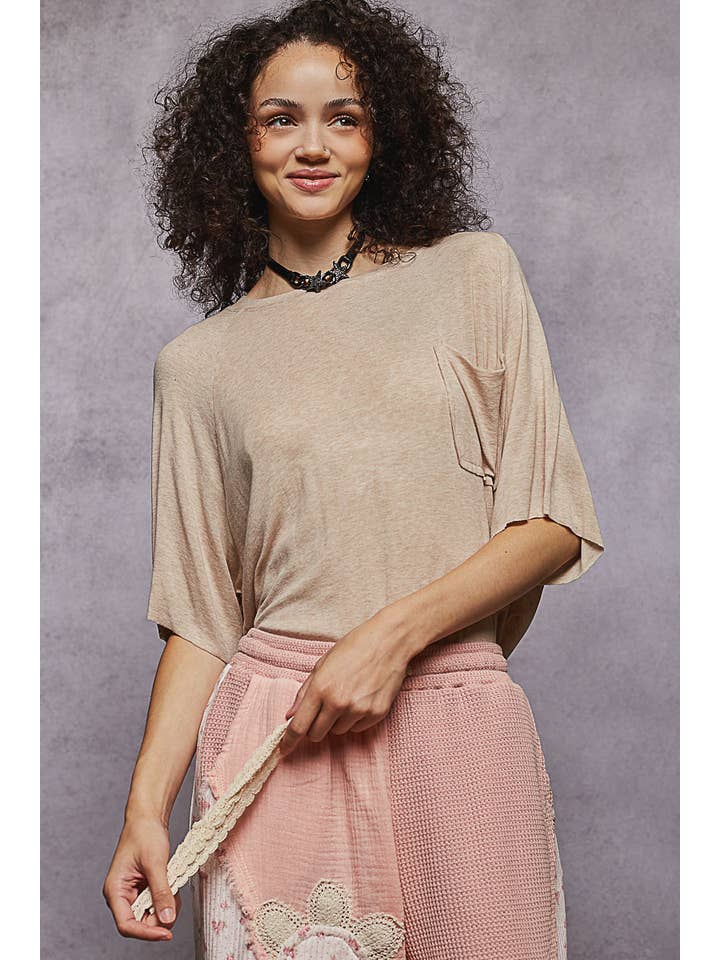 Pol Clothing - Wholesale Knit top – Women's - Vintage Washed Relaxed Fit Jersey Top Everyday Tee SALE22