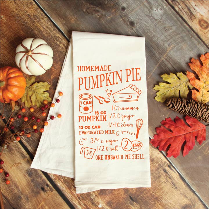 Pumpkin Pie Recipe Tea Towel for wholesale by Reigndeer Homegoods