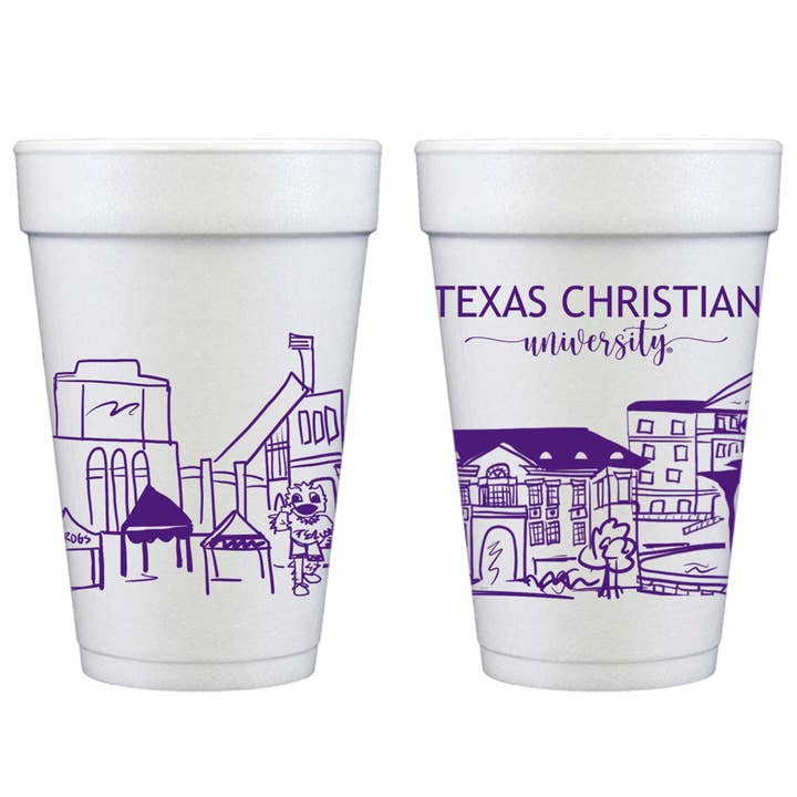 Foam Cup 10 Pack {Texas Christian University (TCU) Skyline} for wholesale by Two Funny Girls