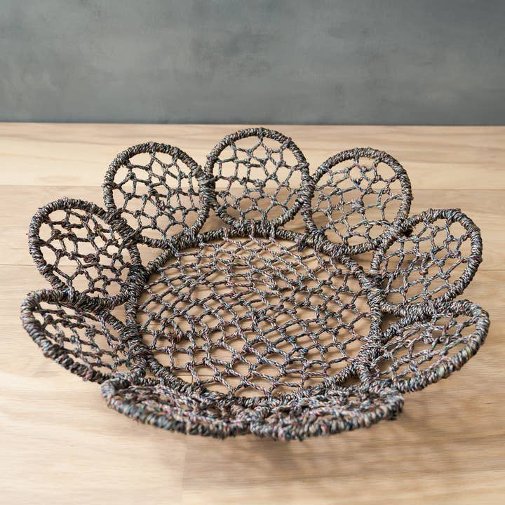 Multi-Color Thread Net Flower Basket Small for wholesale by India Handicrafts Inc