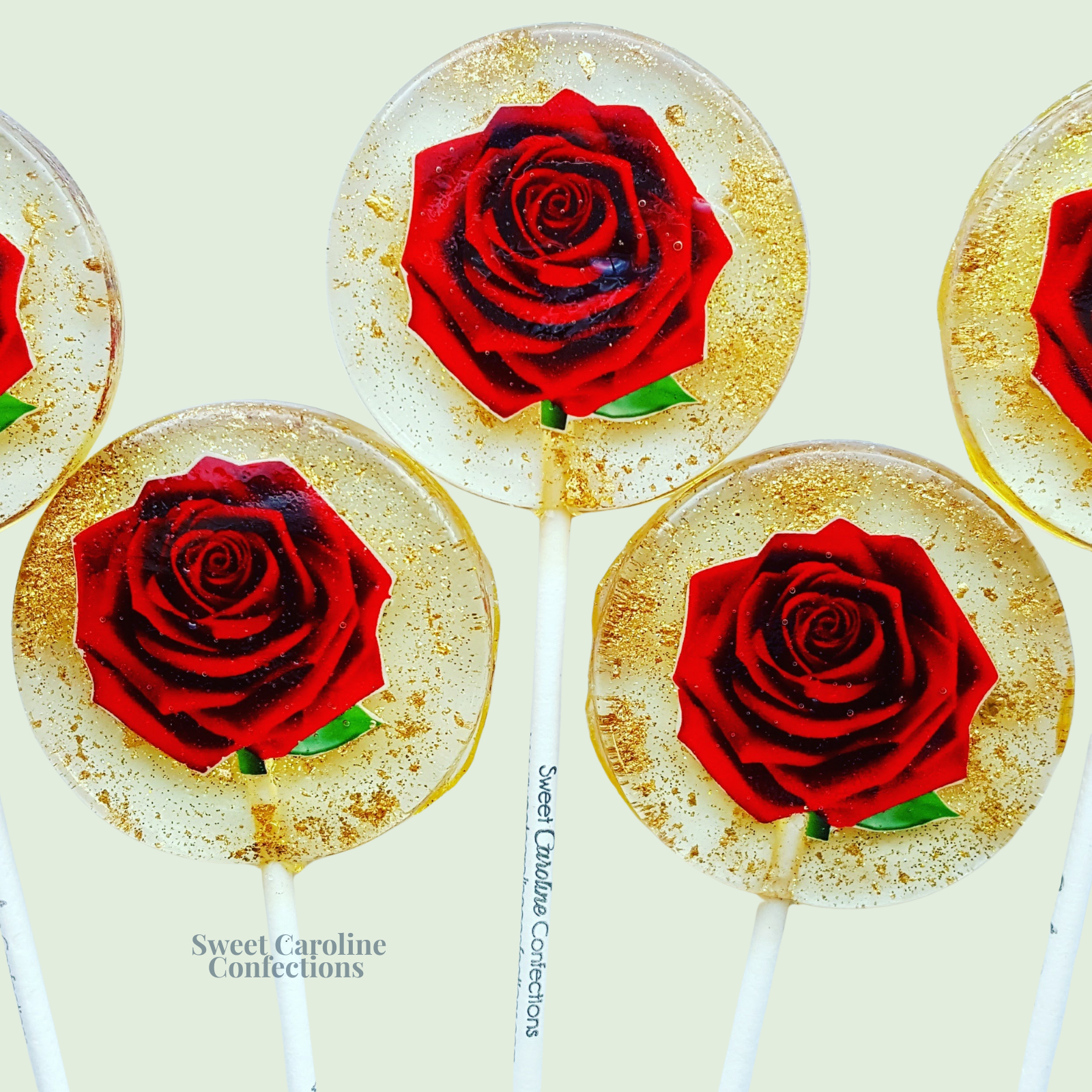Sweet Caroline Confections - Wholesale Lollipop - Red Rose Lollipops, Strawberry, 10/Case - VEGAN1