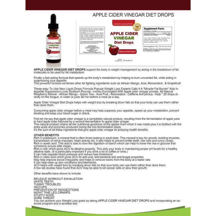 Totally Products - Wholesale Oral Supplement/Vitamin - Apple Cider Vinegar Diet Drops1