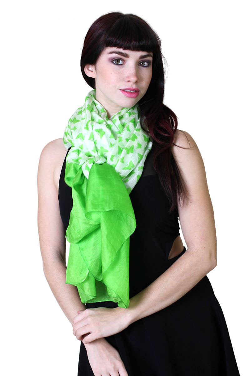 Viverano Organics - Venta al por mayor Bufanda - Mujer - Bufanda de seda de gran tamaño, verde lima, diseño de mariposa8