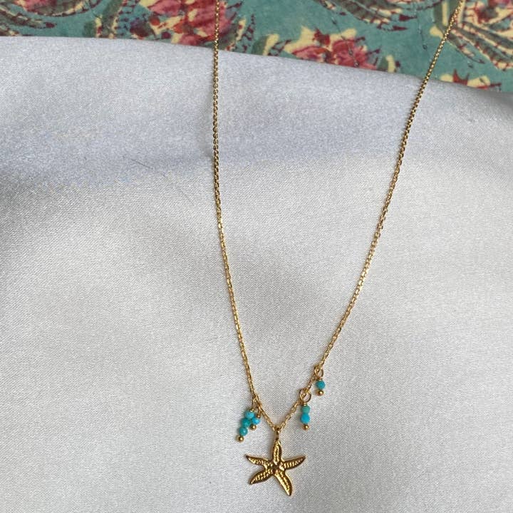 Sophie Deschamps Bijoux - Wholesale Pendant/Charm Necklace - Sedona necklace - starfish and turquoises (CCHCA6)