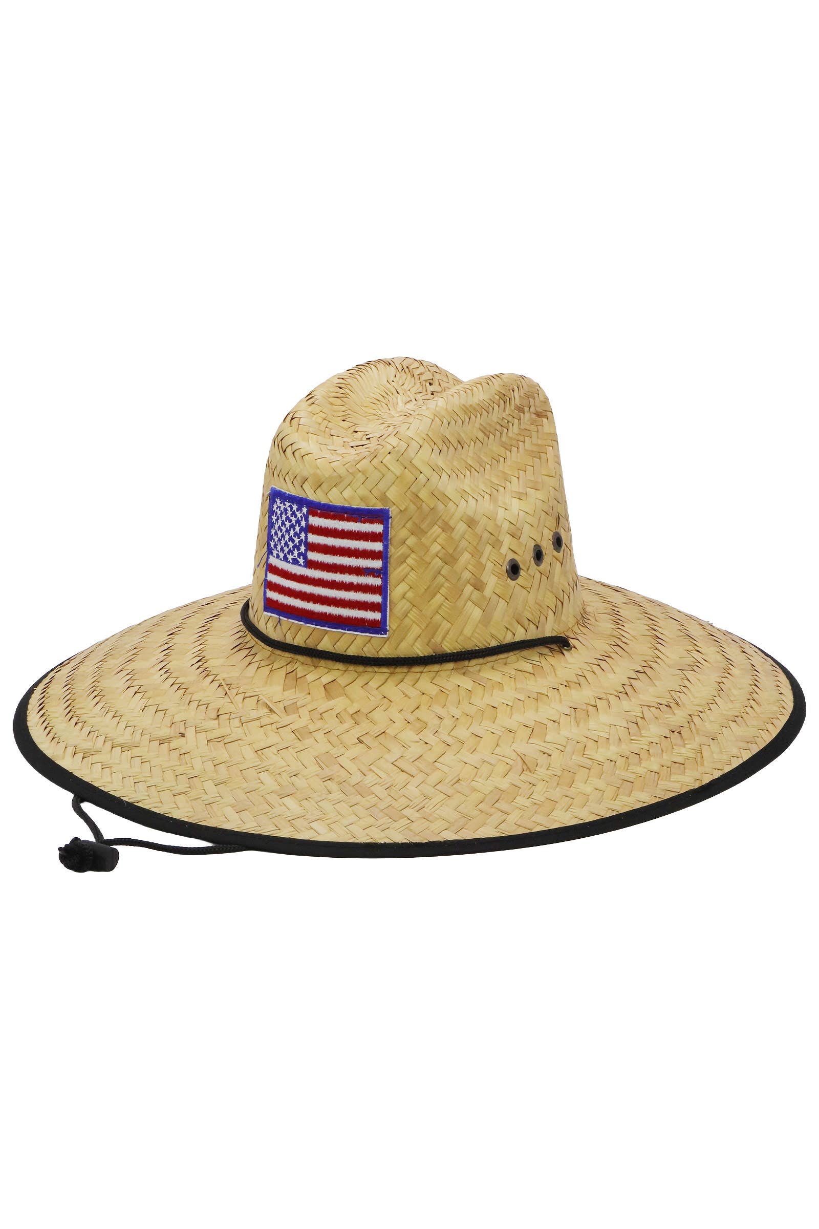 Cap Zone – Chapéu de palha – Unissexo por atacado – Chapéu de Palha de Salva-Vidas com Bandeira Americana com Ilhós0