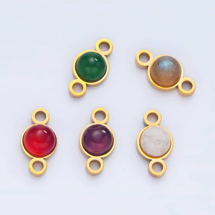 24K Gold Filled 7mm Natural Gemstone Minimalist Connector | F569 F586 F587 for wholesale by Aim Eternal