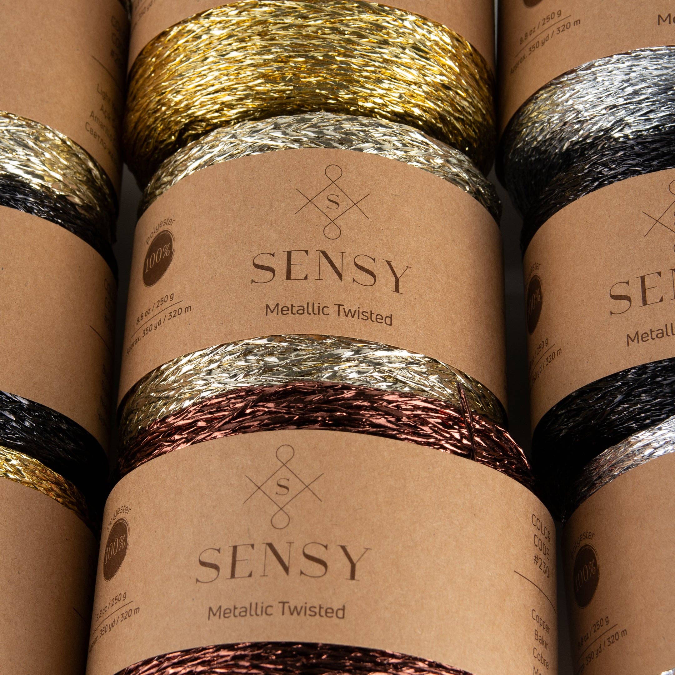 Sensy - Vendita all'ingrosso Lana - Filato ritorto metallico Sensy Premium, 100% poliestere, 350 m8