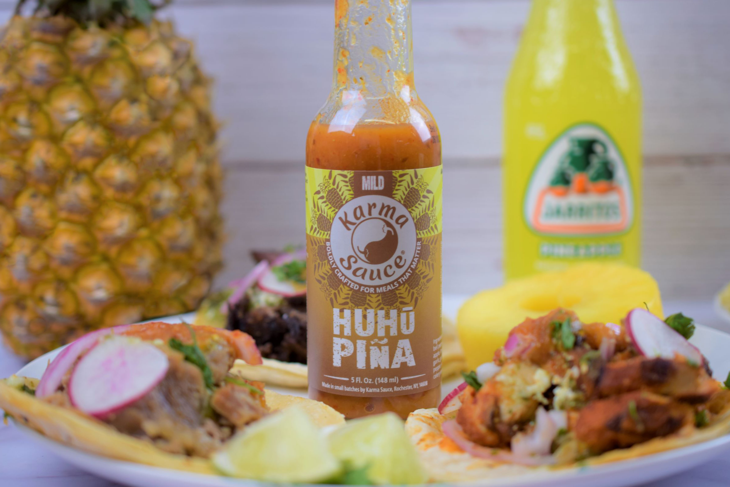 Karma Sauce – wholesale Hot sauce – Huhū Piña sold in increments of 64