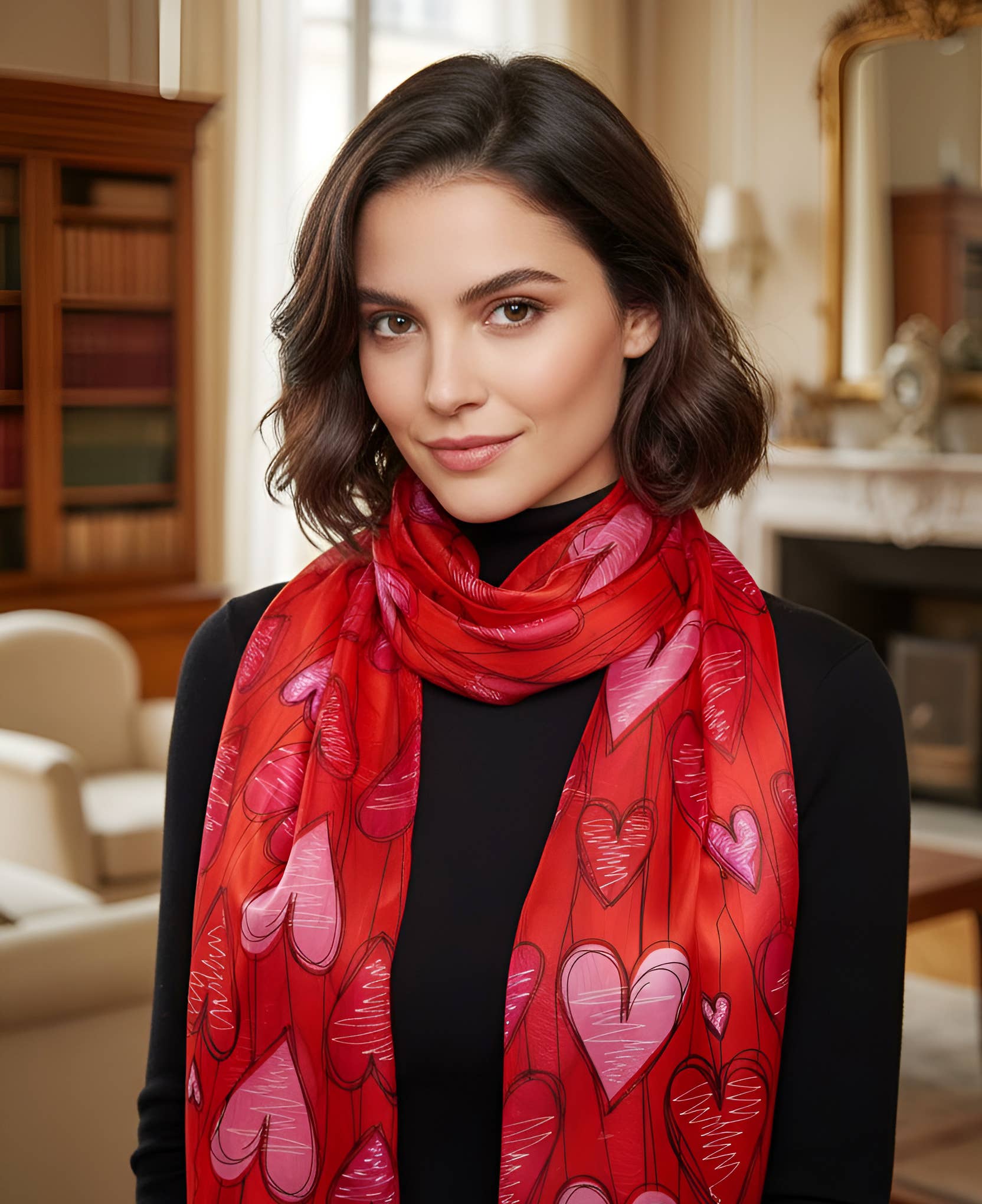 SERENITA - Wholesale Scarf - Women's - Christmas Valentine Satin Stripe Scarf Holiday Gift Heart A1