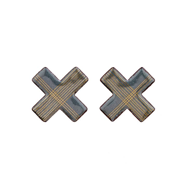 Gold Glyph Post Earrings ~ Gray Line 'X' for wholesale by Jenne Rayburn