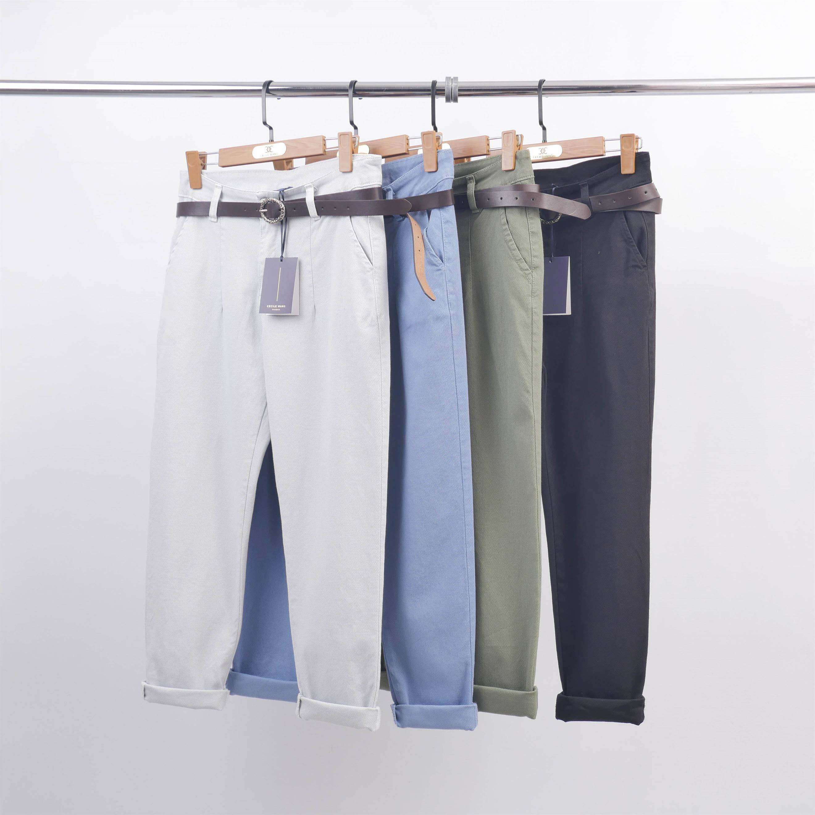 Cecile Wang – wholesale Pants – Women's – Textured belted chino pants CVA822663-44