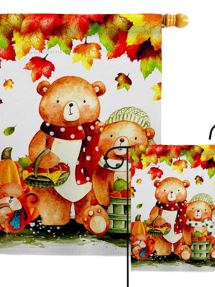 Autumn Bears Falltime Harvest Wildlife Decor Flag for wholesale by Two Group Flag Co