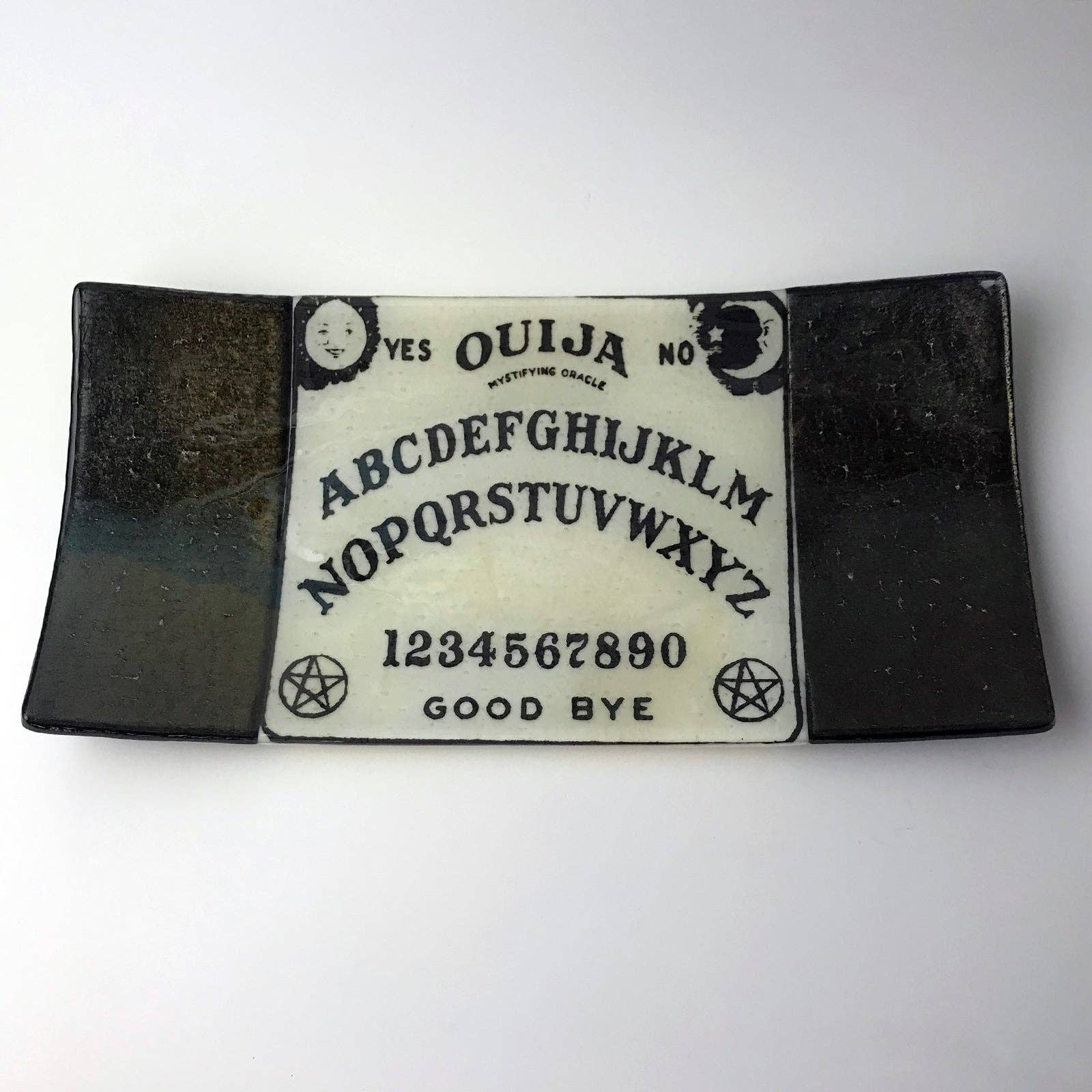 Kiku Handmade | Contemporary Fused Glass Home Goods - Wholesale Platter - Witchy Ouija Board 15" Long Fused Glass Serving Platter1