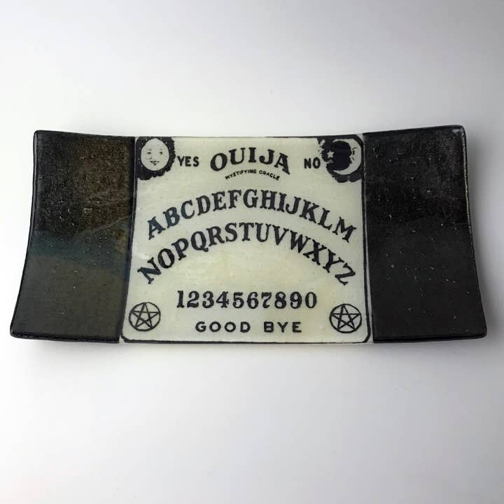Kiku Handmade | Contemporary Fused Glass Home Goods - Wholesale Platter - Witchy Ouija Board 15" Long Fused Glass Serving Platter1