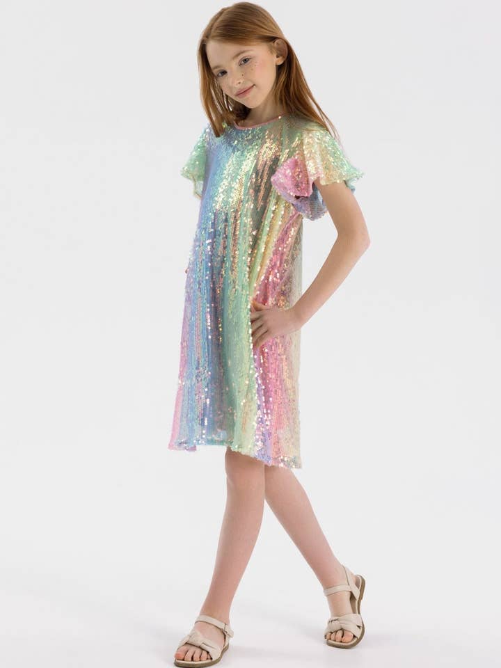 Meisjesjurk met vlindermouwen meerkleurig 3-14 jaar voor wholesale door Minoti sp. z o.o.