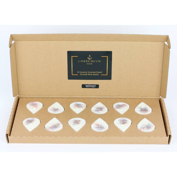Geschenkset mit Duftwachsmelts aus Sandelholz und schwarzem Pfeffer für den Großhandel von Candles Bloom Limited