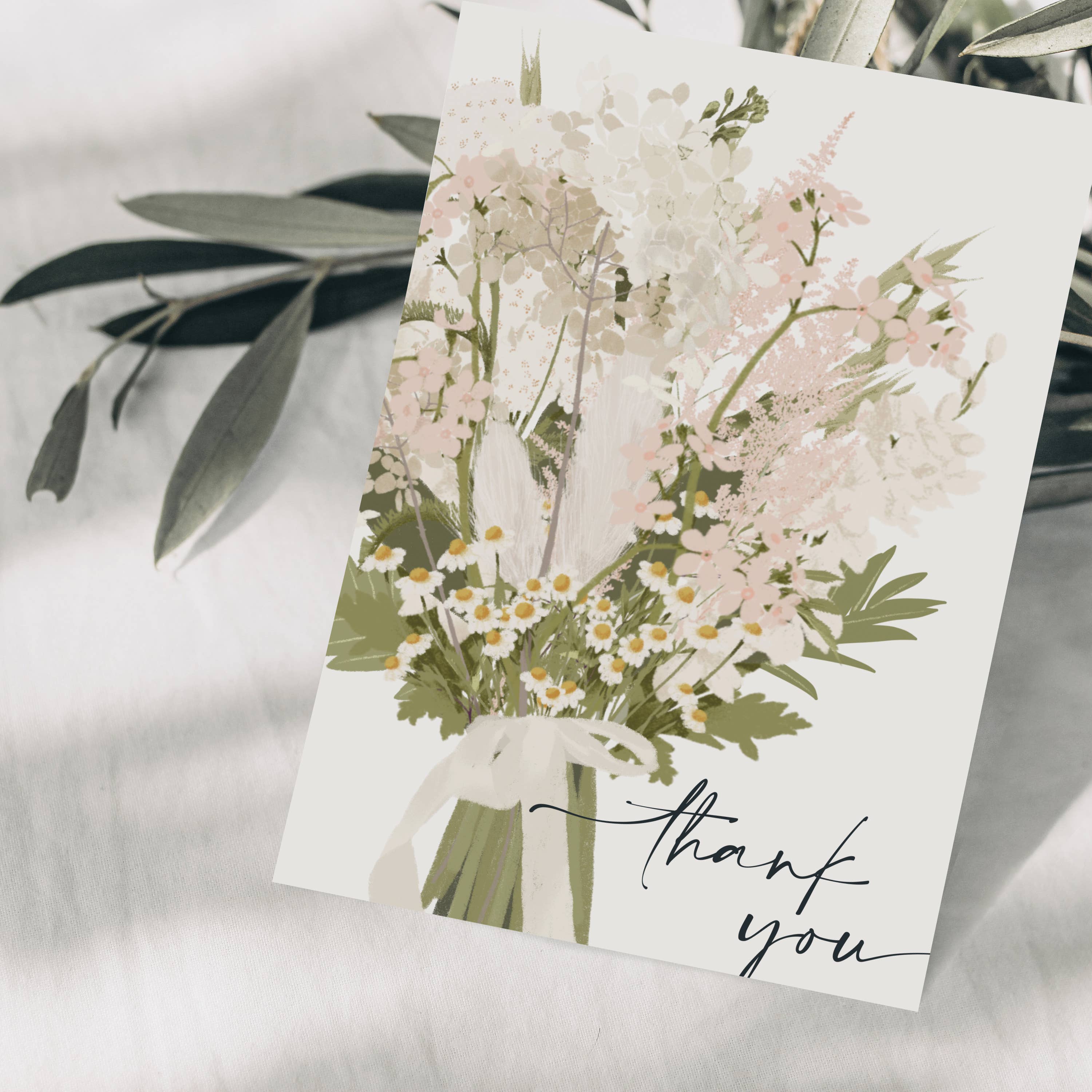 Wildblumen Atelier - Wholesale Postcard - Thank you wildflower bouquet pink/white postcard, FSC1