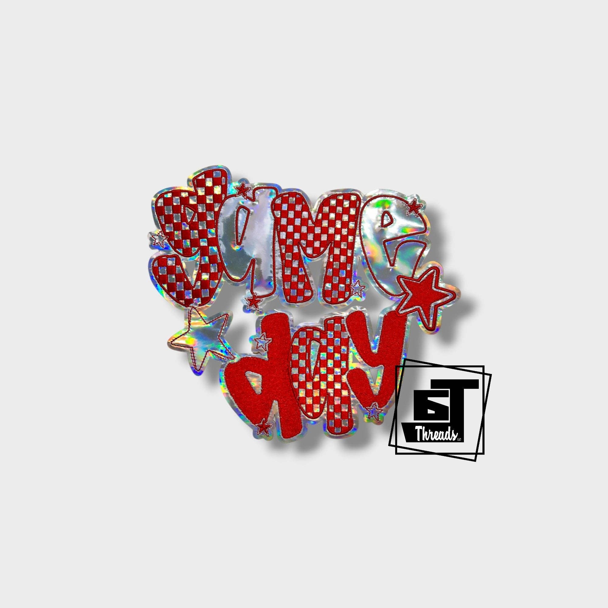 6j Threads LLC - Vente Écusson - Rouge Métallique à Carreaux Jour de Match....Patches Uniquement