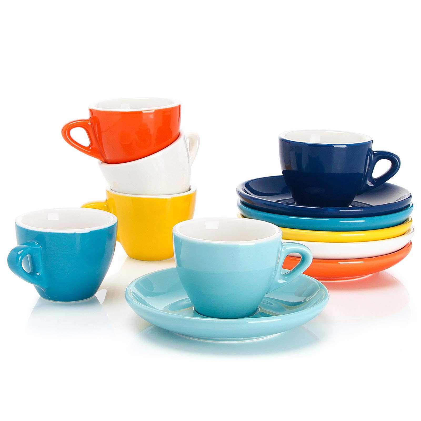 Sweese - Vente Tasse à café - Tasses à espresso en porcelaine de 2 onces avec soucoupes, ensemble de 63