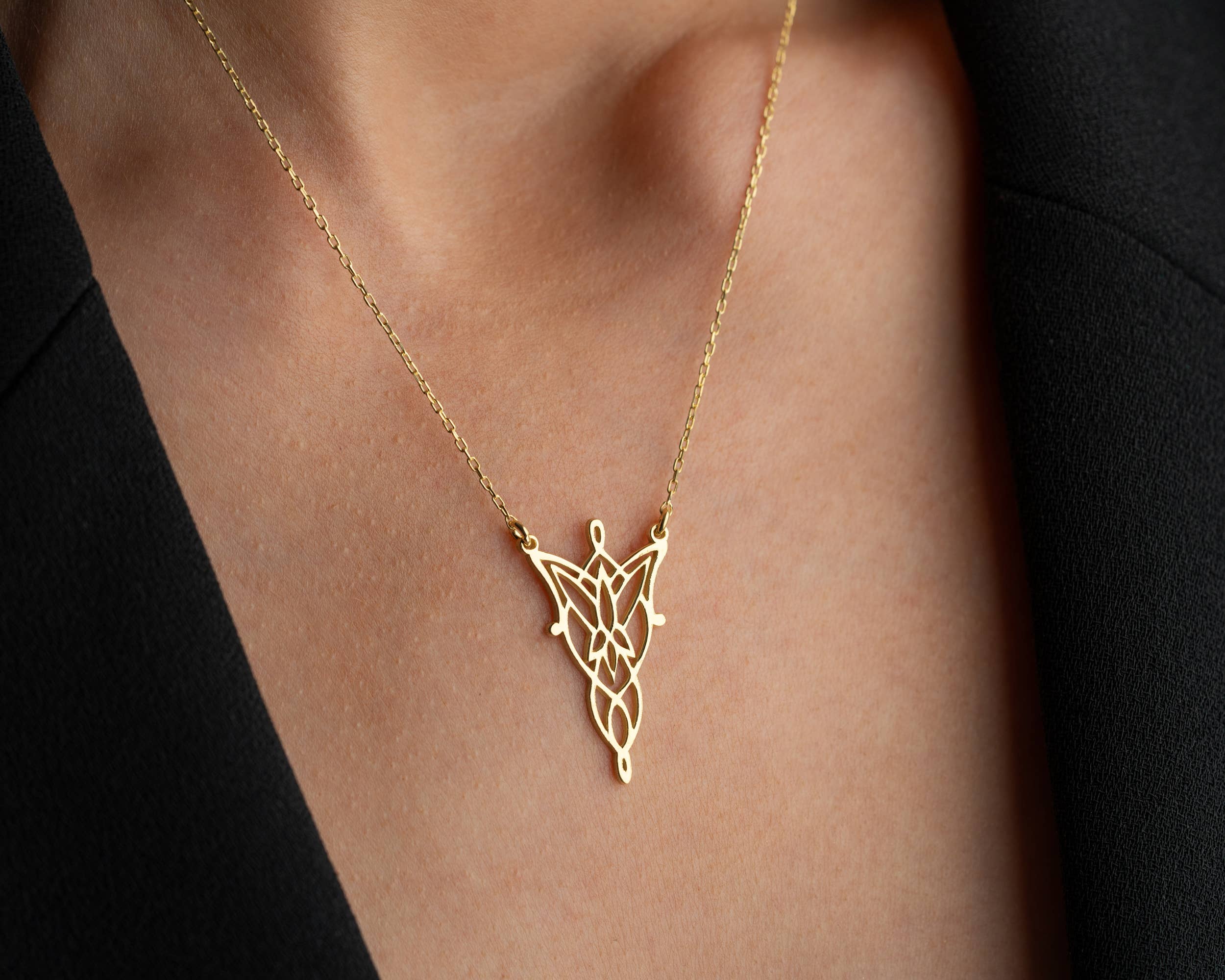 Tina Custom Jewelry - Wholesale Pendant/Charm Necklace - Elven Necklace Gold Fantasy Arwen Pendant Jewelry