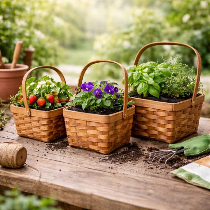 SWS BASKETS AND HOME DECOR – Großhandel Korb – Pflanzkorb-Set für Blumen mit Auskleidung, geflochtene Holzspäne2