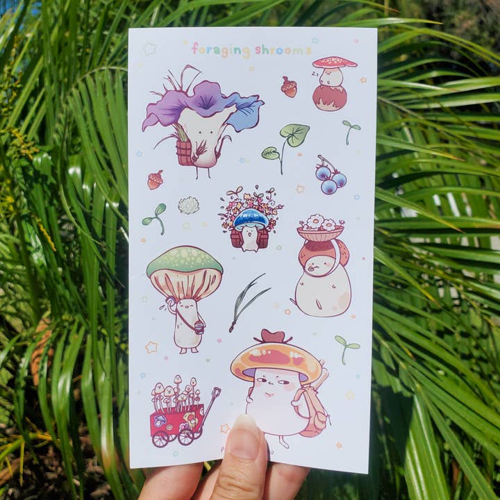 PrettyBoiStudio - Wholesale Sticker - Foraging Shrooms Sticker Sheet1