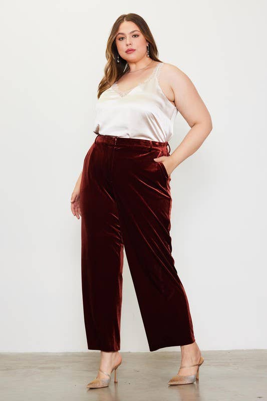 SKIES ARE BLUE - Wholesale Pants - Women's - Plus Size Velvet Straight Fit Pants7