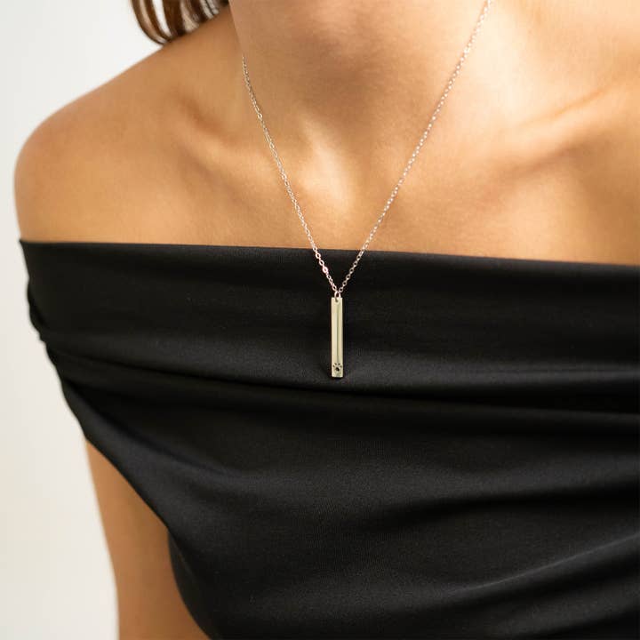 WJW - Wholesale Pendant/Charm Necklace - Paw Print Cutout Vertical Stainless Steel Bar Necklace1