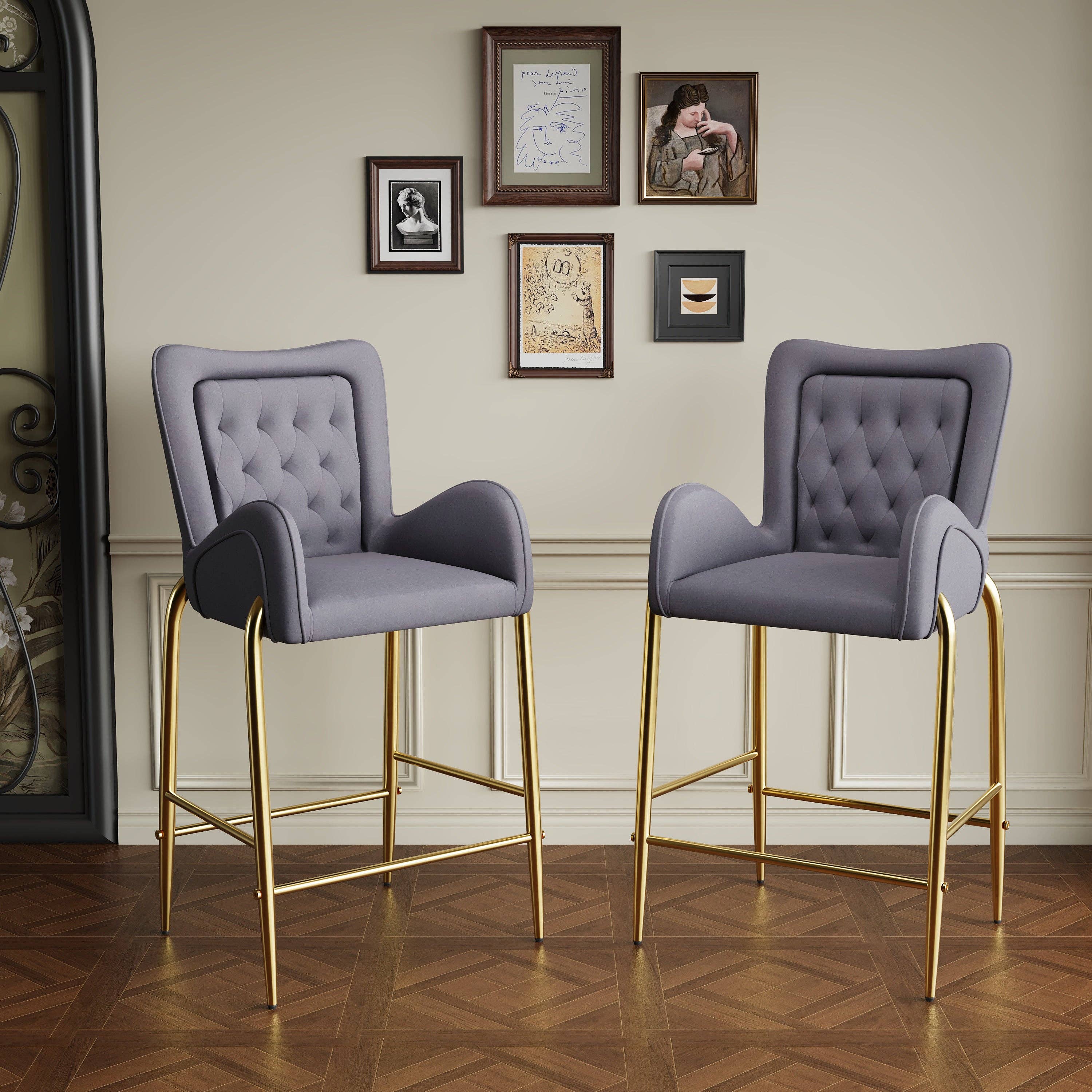39F Inc. - Wholesale Stool - 28.75in Gray Velvet Counter Stools with Gold Legs, 2pk0