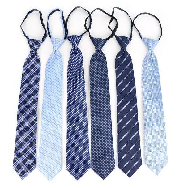 Selini New York - Wholesale Necktie - Men's - 6pc Microfiber Classic Blue Zipper Pre-Tied Neckties