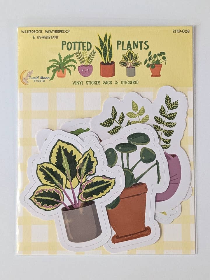 Pack d'autocollants Plantes en pot | 5 autocollants pour la vente par Lucid Moon Studio, LLC