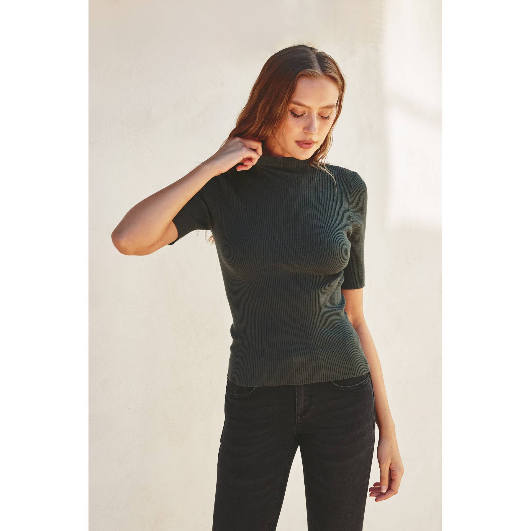 Dress Forum - Wholesale Knit Top - Women's - Mock Neck Short Sleeve Sweater8