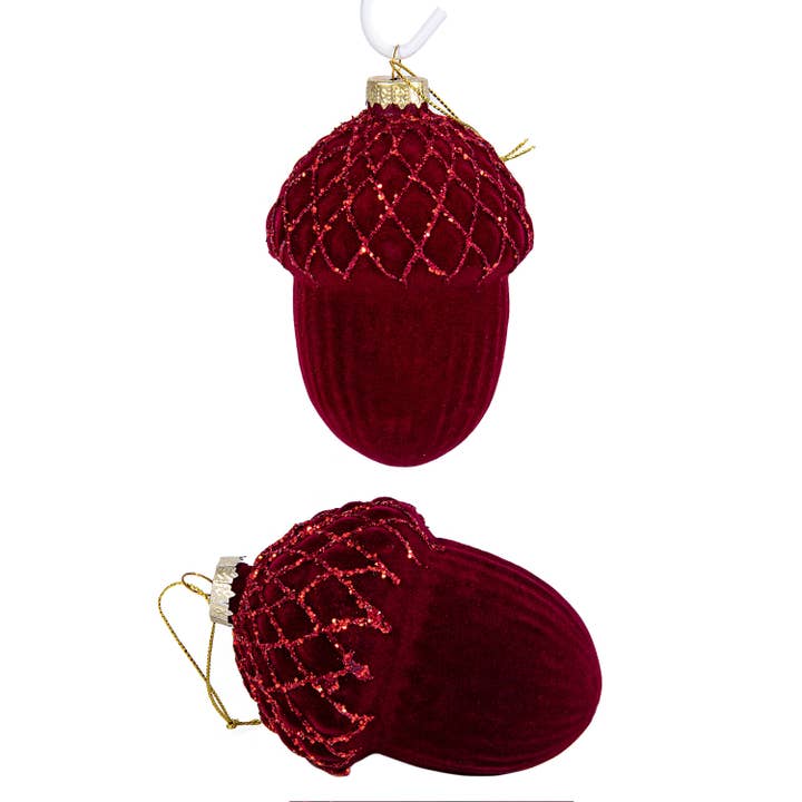 STP - Wholesale Ornament Set - Red Velvet Acorn Glass Christmas Tree Ornaments Set of 2