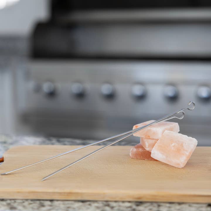 Fox Run Brands - Wholesale Skewer - Outset Stainless Steel BBQ Skewers With Himalayan Salt Cubes