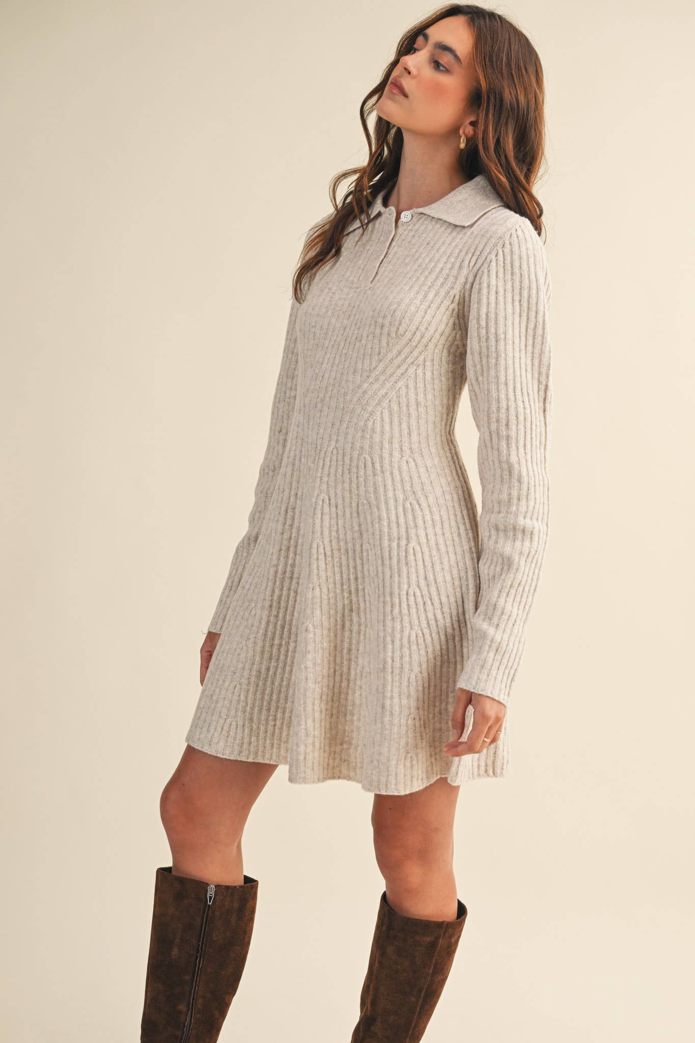 &MERCI - Wholesale Dress - Women's - RIBBED SWEATER FLARED MINI DRESS MSW1096818