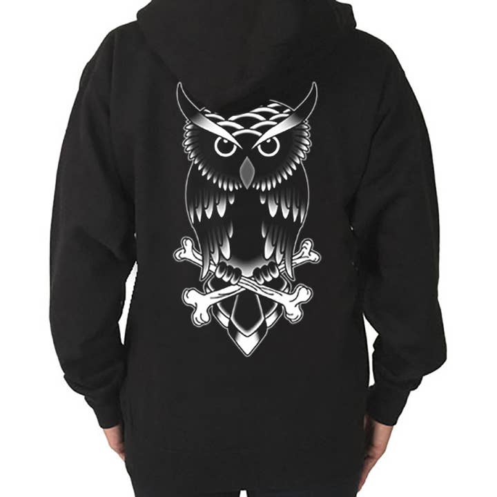 Tattoo Owl And Crossbones Kapuzenpullover mit Reißverschluss für den Großhandel von Pinky Star