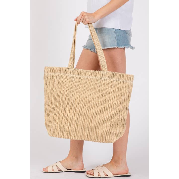 Collections by Fame Accessories – wholesale Bärkasse - Dam – Stor virkad stråväska
