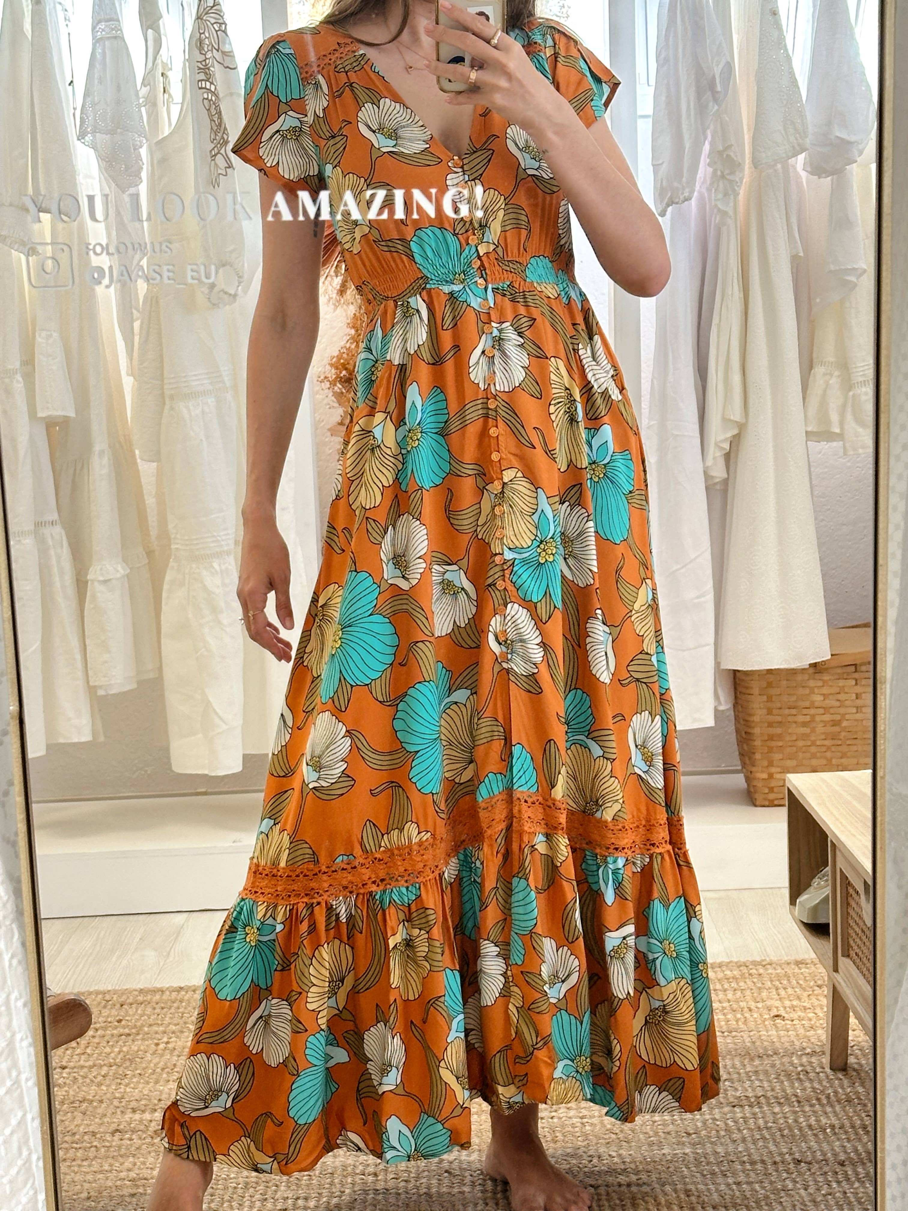 Jaase - Wholesale Dress - Women's - AQUA FIELDS PRINT CARMEN DRESS4