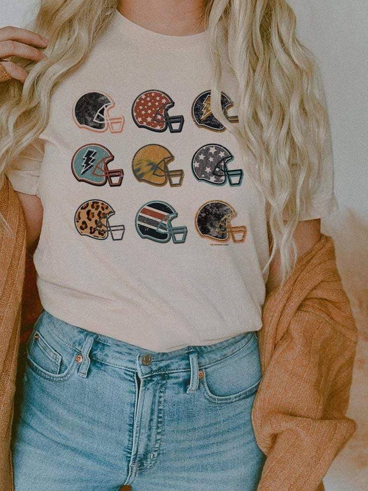 Football Helmet Collection - Cream tee for wholesale by THE LATTIMORE CLAIM