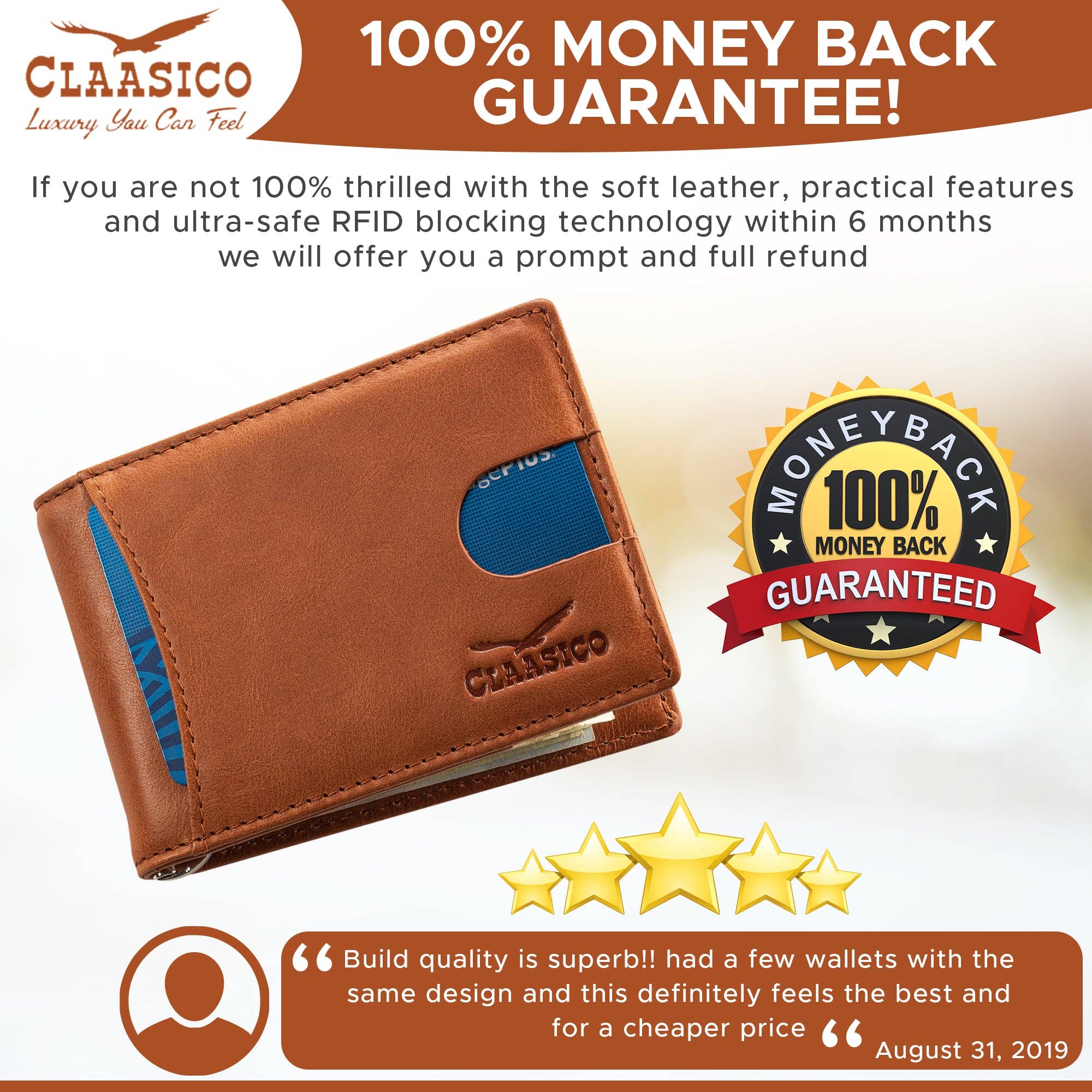 Claasico - Wholesale Wallet - Men's - Small bifold leather money clip wallet with pull strap17