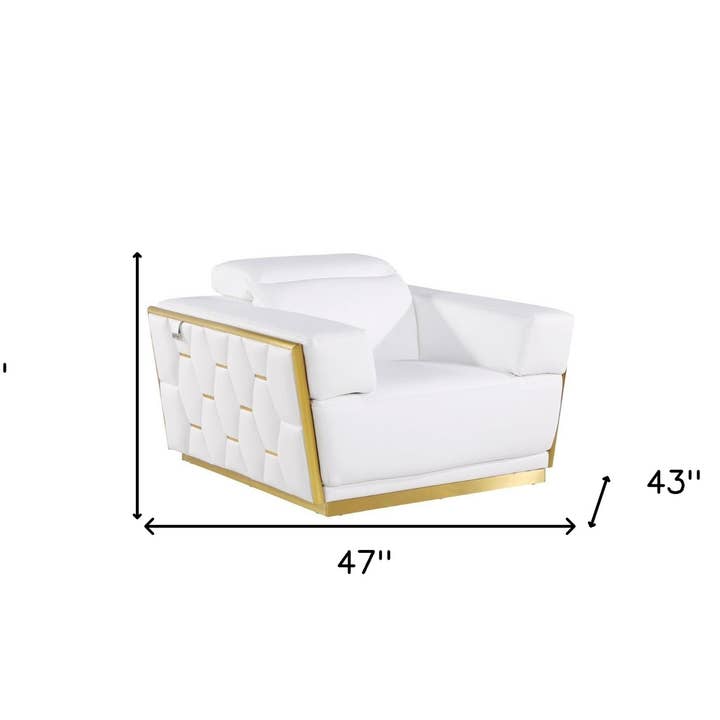 HomeRoots - Wholesale Chair - 47" White and Gold Italian Leather Club Chair2
