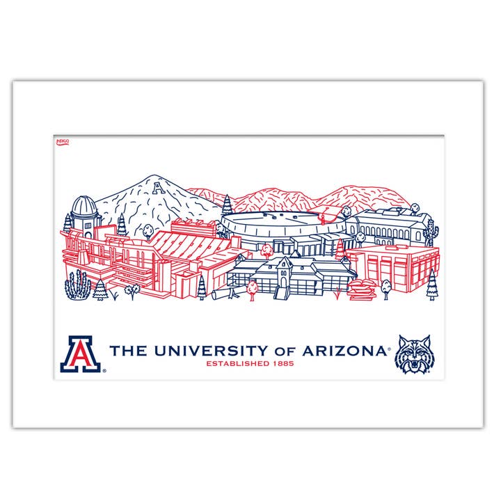 Arizona Wildcats Mattierte Campus-Linien-Wandkunst 11" x 14" für den Großhandel von Indigo Falls